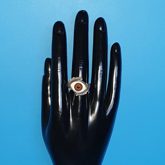 One of a Kind Bold Vintage 925 Sterling Silver Evil Eye Protection Ring - Picture 3 of 14